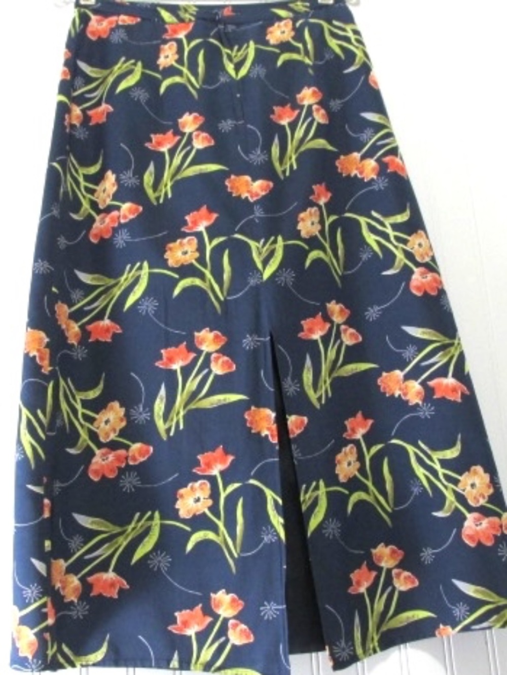 Jennifer Moore Blue Coral Floral Silk A-Line Midi Skirt, Size 10P - Picture 4 of 8